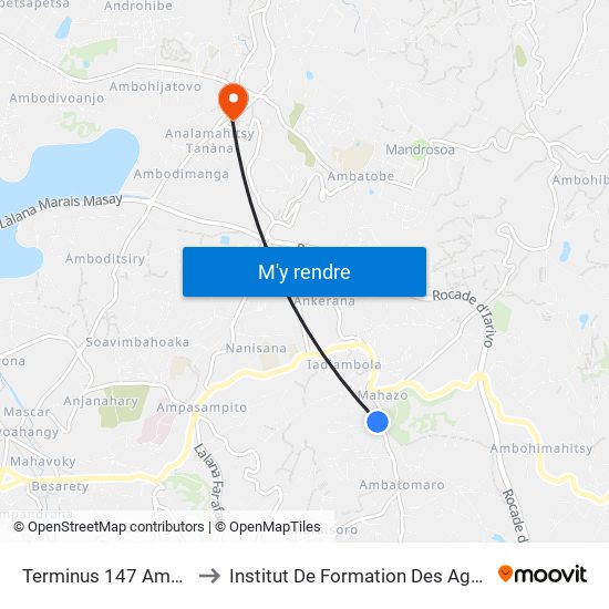 Terminus 147 Ambatomaro to Institut De Formation Des Agents De Santé map