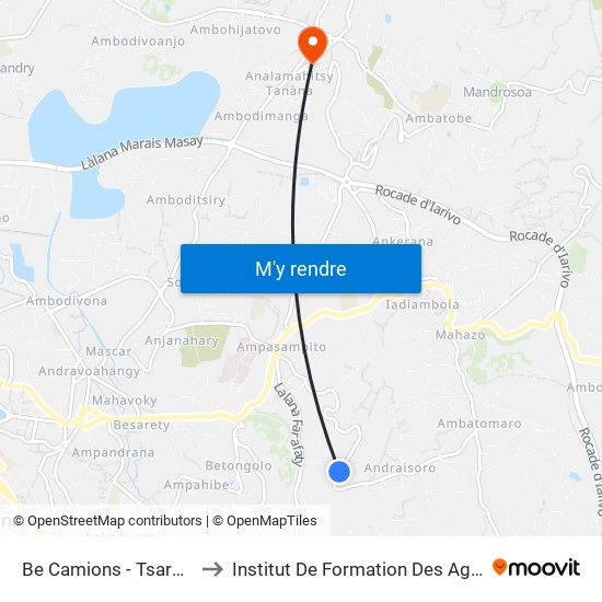 Be Camions - Tsarahonenana to Institut De Formation Des Agents De Santé map