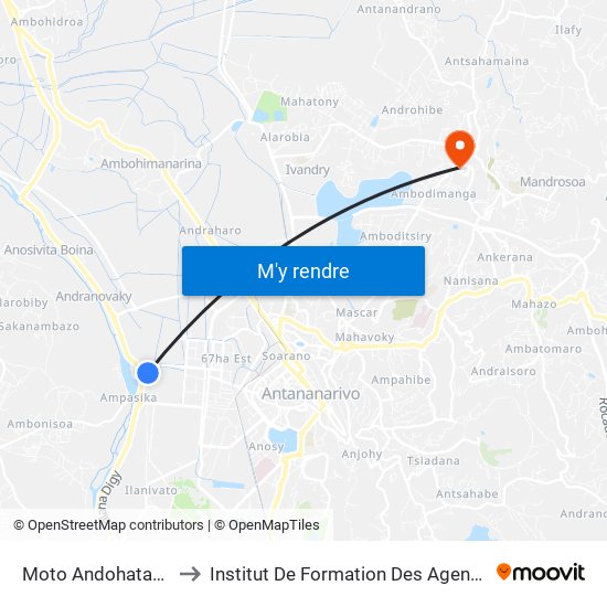 Moto Andohatapenaka to Institut De Formation Des Agents De Santé map