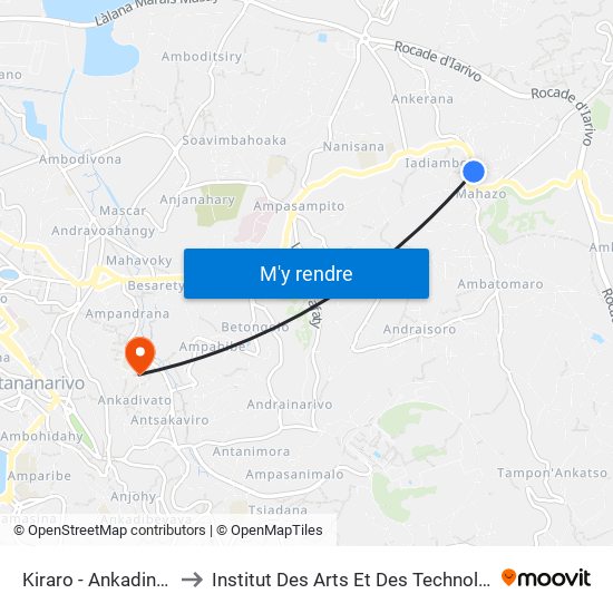 Kiraro - Ankadindramamy to Institut Des Arts Et Des Technologies Avancées map