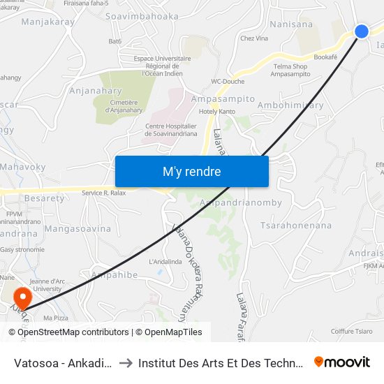 Vatosoa - Ankadindramamy to Institut Des Arts Et Des Technologies Avancées map