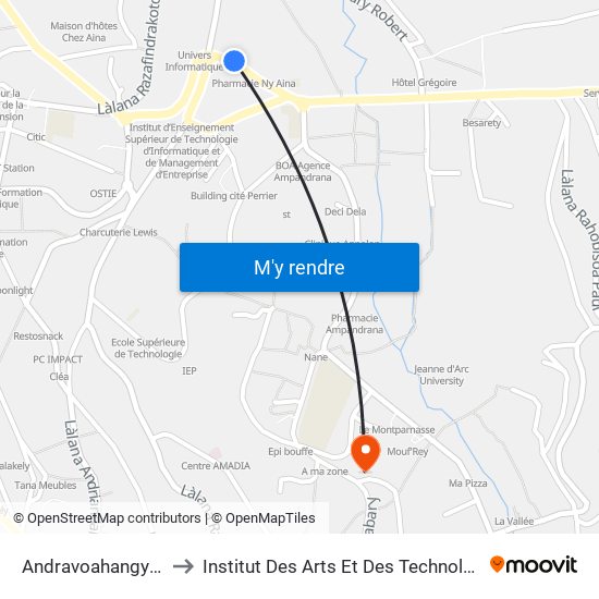 Andravoahangy Ambony to Institut Des Arts Et Des Technologies Avancées map