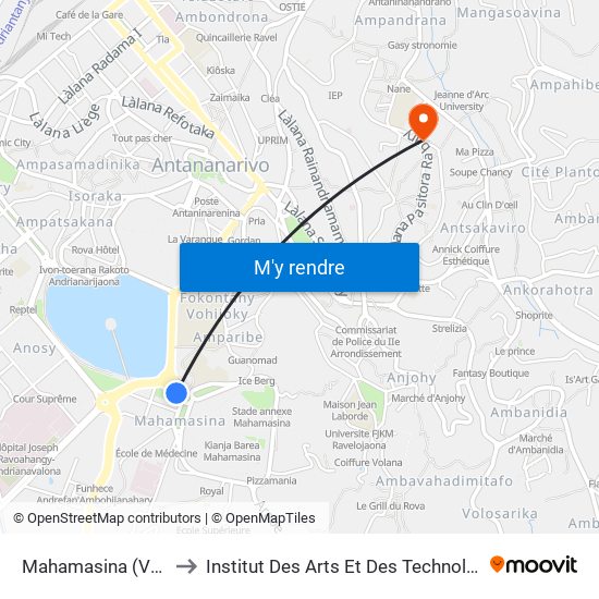 Mahamasina (Vers 67ha) to Institut Des Arts Et Des Technologies Avancées map