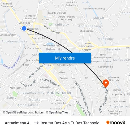 Antanimena Ambany to Institut Des Arts Et Des Technologies Avancées map