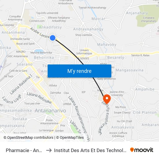 Pharmacie - Ankadifotsy to Institut Des Arts Et Des Technologies Avancées map