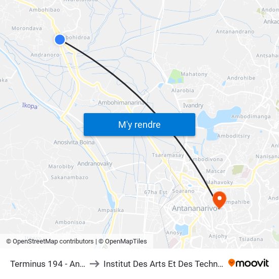 Terminus 194 - Andranomena to Institut Des Arts Et Des Technologies Avancées map