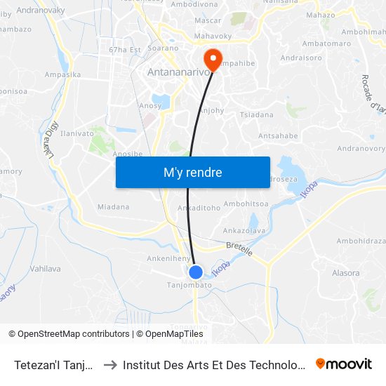 Tetezan'I Tanjombato to Institut Des Arts Et Des Technologies Avancées map