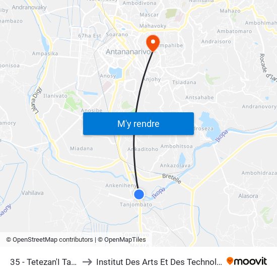 35 - Tetezan'I Tanjombato to Institut Des Arts Et Des Technologies Avancées map