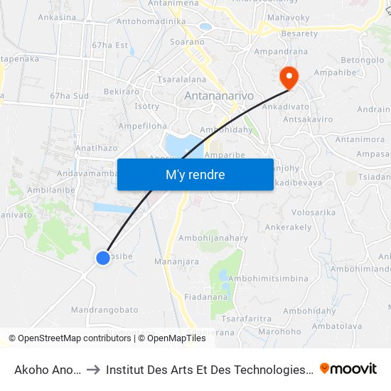 Akoho Anosibe to Institut Des Arts Et Des Technologies Avancées map