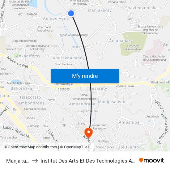 Manjakaray to Institut Des Arts Et Des Technologies Avancées map