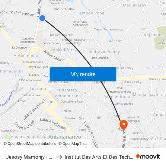 Jesosy Mamonjy - Ankorondrano to Institut Des Arts Et Des Technologies Avancées map