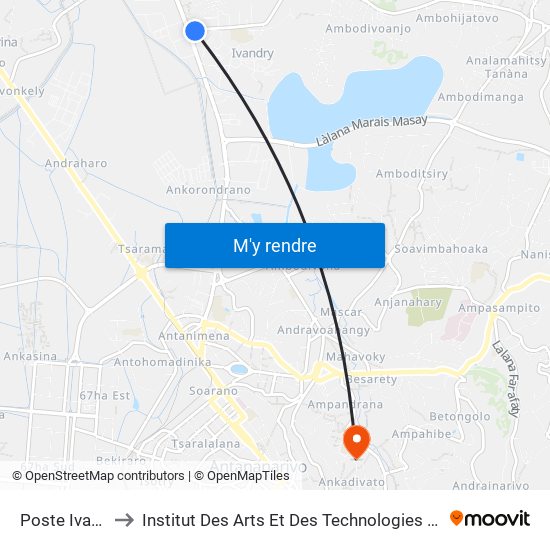 Poste Ivandry to Institut Des Arts Et Des Technologies Avancées map