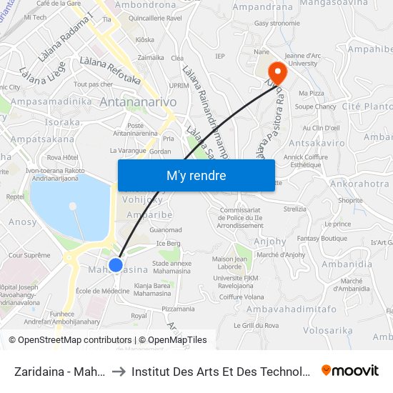 Zaridaina - Mahamasina to Institut Des Arts Et Des Technologies Avancées map