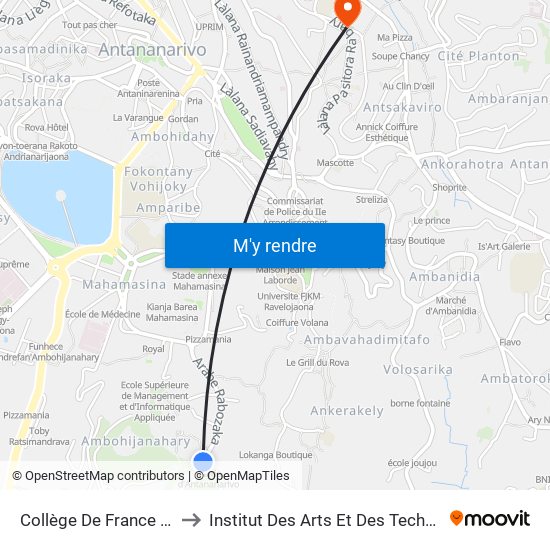 Collège De France Ankadilalana to Institut Des Arts Et Des Technologies Avancées map