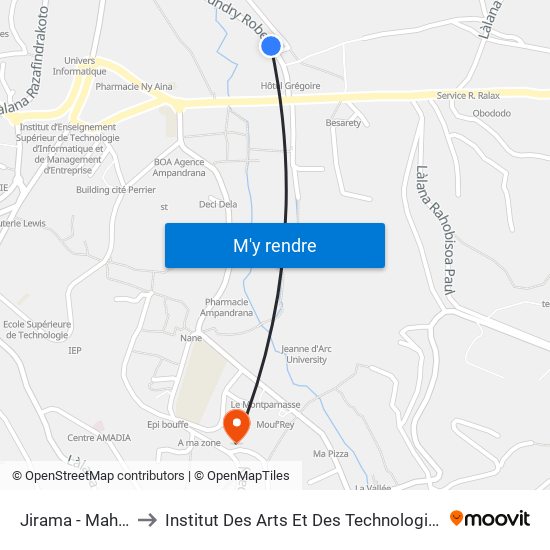 Jirama - Mahavoky to Institut Des Arts Et Des Technologies Avancées map
