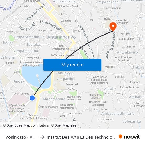 Voninkazo - Anosikely to Institut Des Arts Et Des Technologies Avancées map