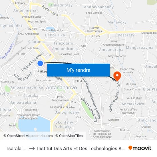 Tsaralalana to Institut Des Arts Et Des Technologies Avancées map