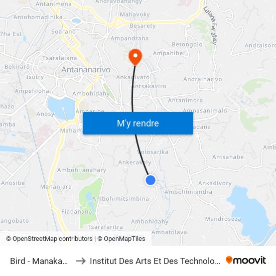 Bird - Manakambahiny to Institut Des Arts Et Des Technologies Avancées map