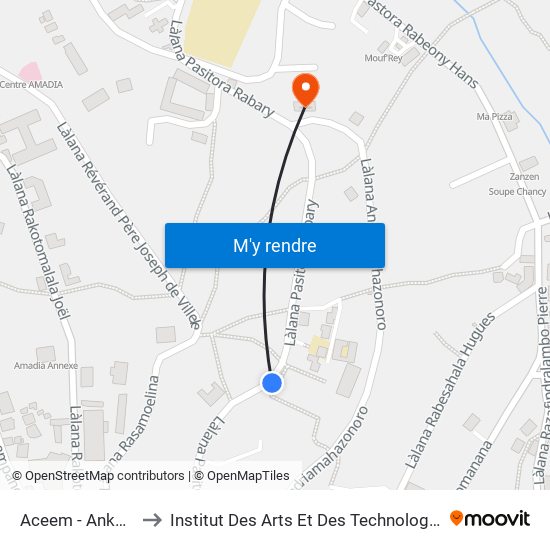 Aceem - Ankadivato to Institut Des Arts Et Des Technologies Avancées map