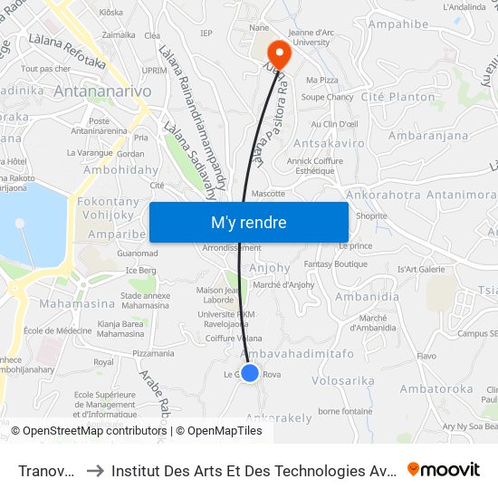 Tranovato to Institut Des Arts Et Des Technologies Avancées map