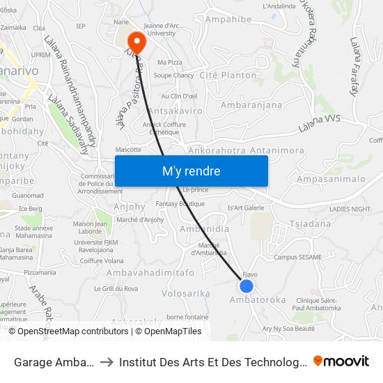 Garage Ambatoroka to Institut Des Arts Et Des Technologies Avancées map