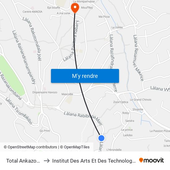 Total Ankazotokana to Institut Des Arts Et Des Technologies Avancées map