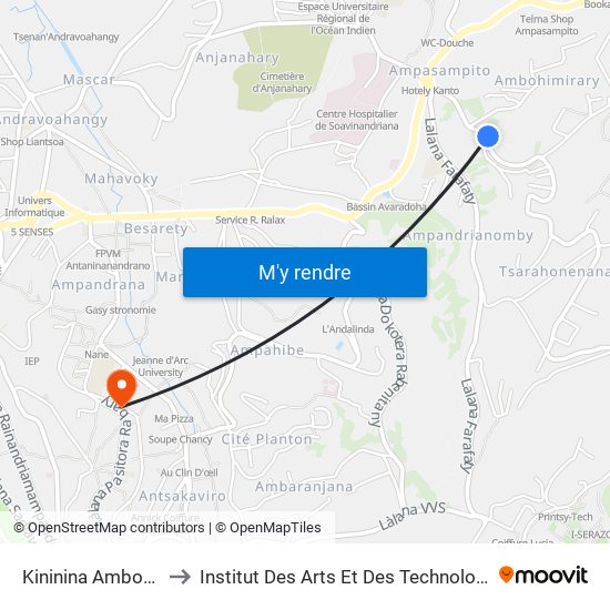 Kininina Ambohimirary to Institut Des Arts Et Des Technologies Avancées map