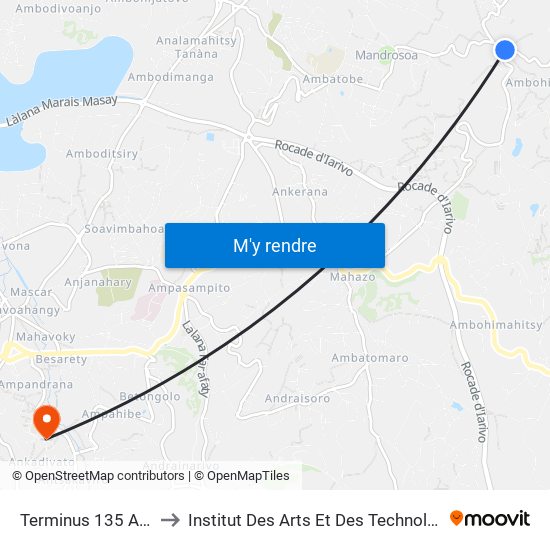 Terminus 135 Ambatobe to Institut Des Arts Et Des Technologies Avancées map