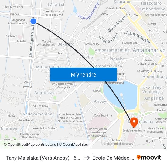 Tany Malalaka (Vers Anosy) - 67ha to École De Médecine map