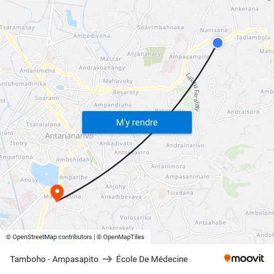 Tamboho - Ampasapito to École De Médecine map