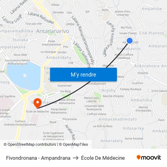 Fivondronana - Ampandrana to École De Médecine map