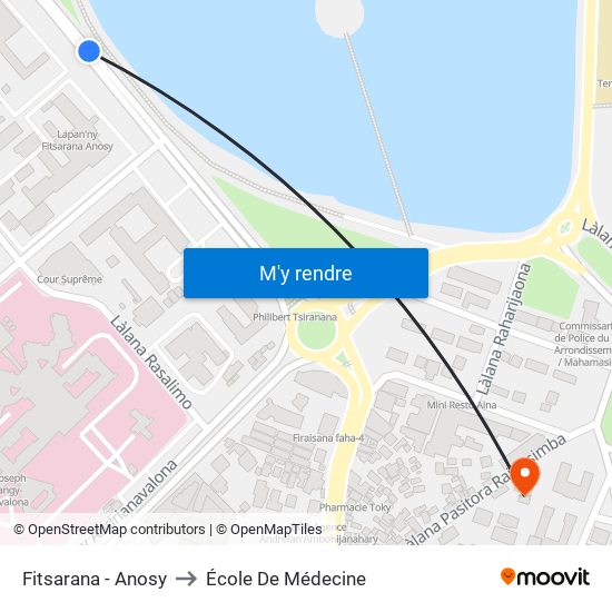 Fitsarana - Anosy to École De Médecine map