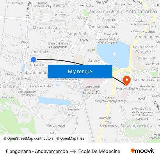 Fiangonana - Andavamamba to École De Médecine map