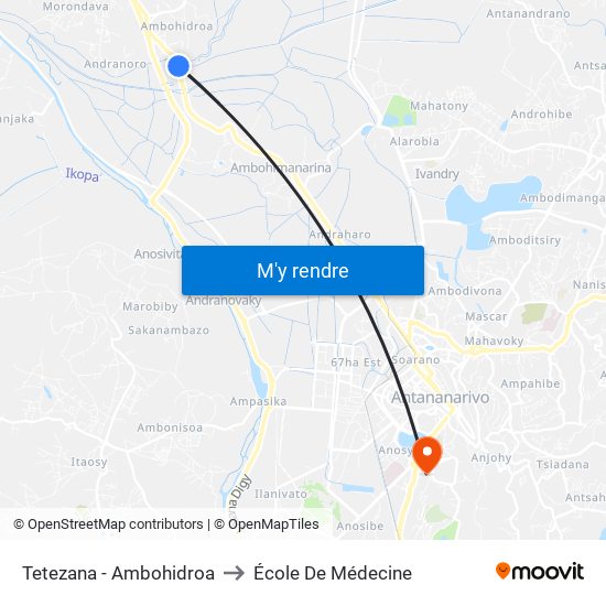 Tetezana - Ambohidroa to École De Médecine map
