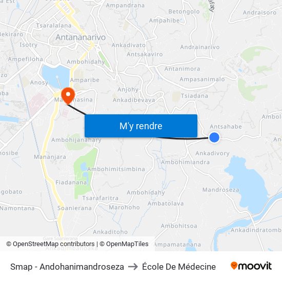Smap - Andohanimandroseza to École De Médecine map