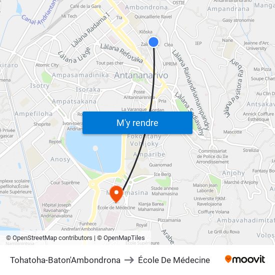 Tohatoha-Baton'Ambondrona to École De Médecine map