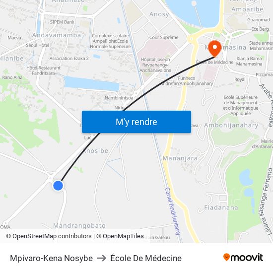 Mpivaro-Kena Nosybe to École De Médecine map