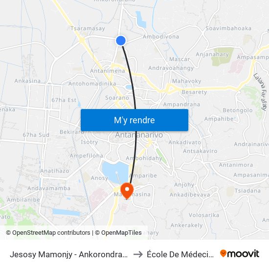 Jesosy Mamonjy - Ankorondrano to École De Médecine map