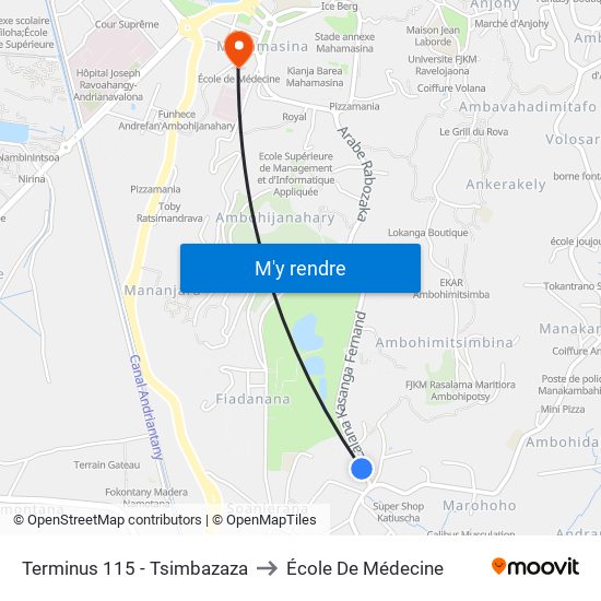Terminus 115 - Tsimbazaza to École De Médecine map