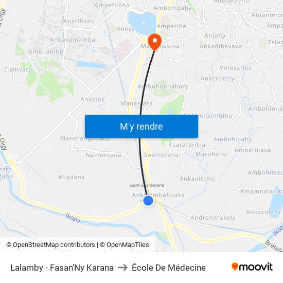 Lalamby - Fasan'Ny Karana to École De Médecine map