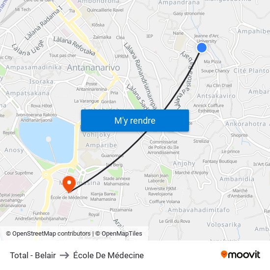 Total - Belair to École De Médecine map