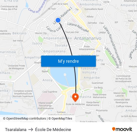 Tsaralalana to École De Médecine map