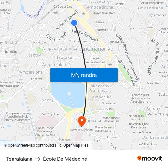 Tsaralalana to École De Médecine map