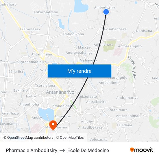 Pharmacie Amboditsiry to École De Médecine map