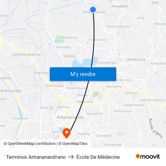 Terminus Antananandrano to École De Médecine map