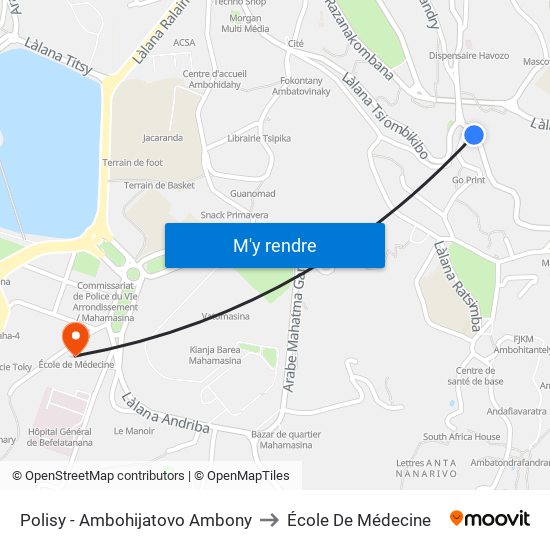 Polisy - Ambohijatovo Ambony to École De Médecine map