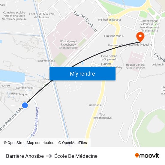 Barrière Anosibe to École De Médecine map