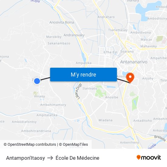 Antampon'Itaosy to École De Médecine map