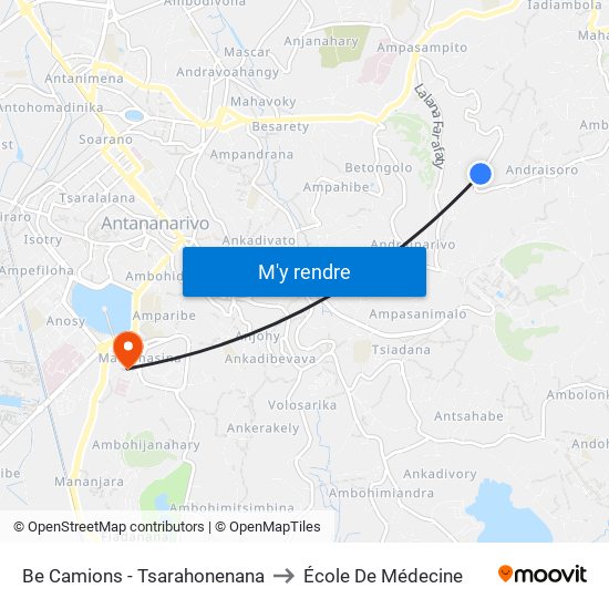 Be Camions - Tsarahonenana to École De Médecine map