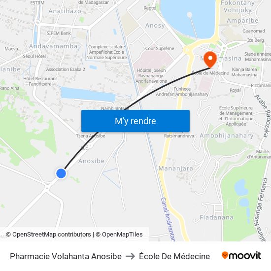 Pharmacie Volahanta Anosibe to École De Médecine map